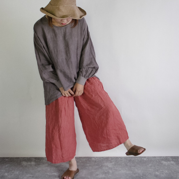 linen wide×wide / 紅梅色　草木染めリネンパンツ 3枚目の画像