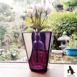 ステンドグラス 花瓶(白紫3) 中瓶付き 花器 フラワーベース 母の日 2枚目の画像