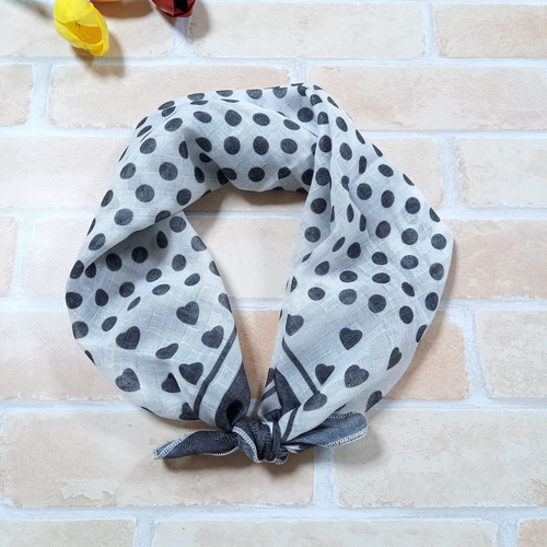 コットン綿プチスカーフドットハート柄0019 スカーフ・バンダナ olive  