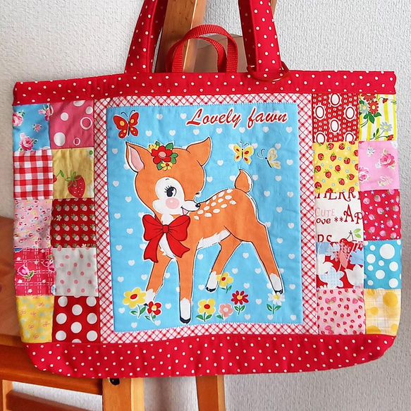 ハンドメイド レトロアニマル パッチワーク レッスンバッグ カラフル