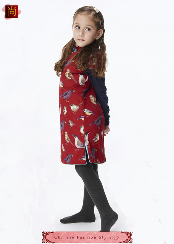 冬 チャイナドレス ベストハンドメイド 女の子 コットン コート 中華 旗袍 キッズ 洋服 #201 3枚目の画像
