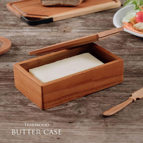 木製 チークウッド バターケース 保存 容器 調湿効果 カッティング