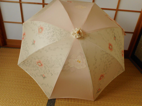 ②ピンクの正絹日傘（傘袋付き） 5枚目の画像