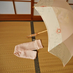 ②ピンクの正絹日傘（傘袋付き） 2枚目の画像