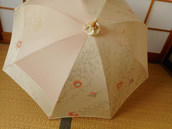②ピンクの正絹日傘（傘袋付き） 11枚目の画像