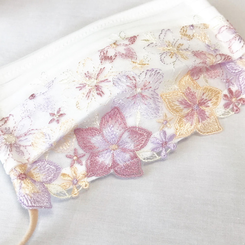 Natural purple 刺繍レース 布マスク プリーツマスク ワイヤー