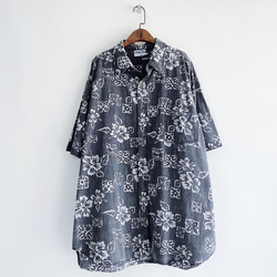 淺灰滿版圖騰花紋 古著棉質夏威夷襯衫上衣 vintage Aloha Shirt 第7張的照片