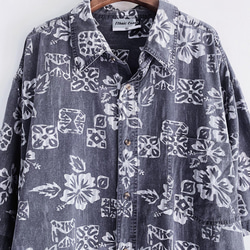 淺灰滿版圖騰花紋 古著棉質夏威夷襯衫上衣 vintage Aloha Shirt 第8張的照片