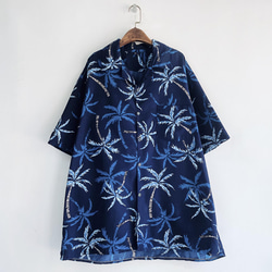 夏季深藍椰子樹蔭紋 古著夏威夷襯衫上衣 vintage Aloha Shirt 第7張的照片