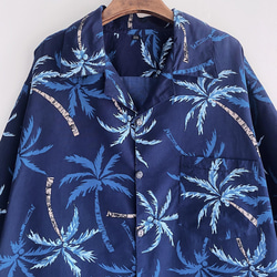 夏季深藍椰子樹蔭紋 古著夏威夷襯衫上衣 vintage Aloha Shirt 第8張的照片