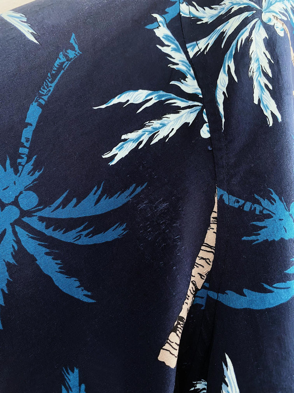 夏のダークブルーのココナッツシェードパターンヴィンテージハワイアンシャツトップヴィンテージアロハシャツ 9枚目の画像