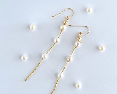 淡水パール 14kgfビーディングチェーンピアス ピアス（フック