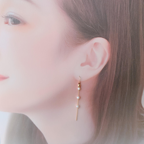 淡水パール 14kgfビーディングチェーンピアス ピアス（フック