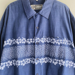 淺水灰藍圖騰花卉 古著棉質夏威夷襯衫上衣vintage Aloha Shirt 第9張的照片