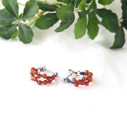 Red-Orange Bits Circle Pierce（カーネリアン）-blue cord- 1枚目の画像