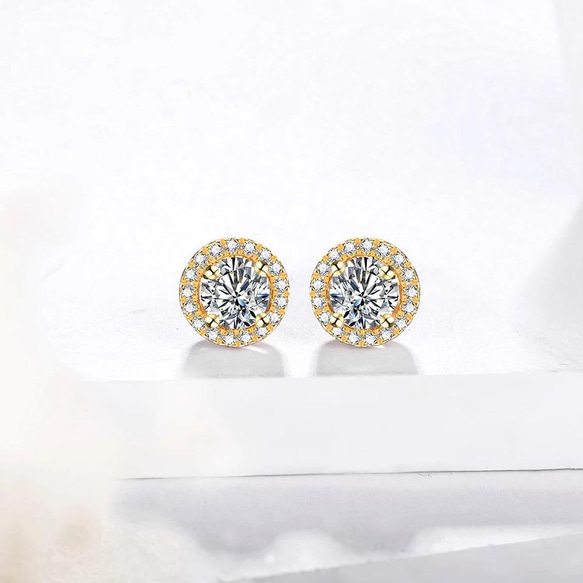 【オーダー品】モアサナイト 0.5ct ヘイロー ピアス (YG & PG) 2枚目の画像