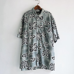 墨灰綠大花滿版圖騰 古著絲夏威夷襯衫上衣 vintage Aloha Shirt 第7張的照片