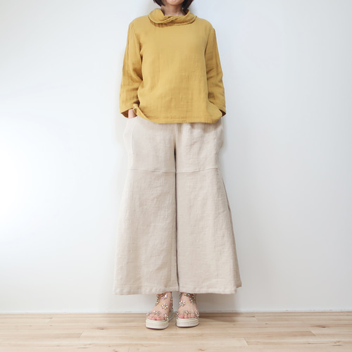 ふんわり天使のダブルガーゼ❣パンタロン風脇タックパンツ（ハーフ