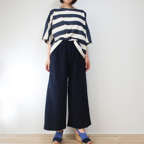 ふんわり天使のダブルガーゼ❣パンタロン風脇タックパンツ（ハーフ