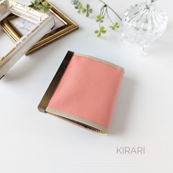 【お札が折らずに入る本革ミニ財布】 ホルスタイン柄ハラコ / 大人のための、上品ピーチピンク　ご褒美ギフト　二つ折り財布 4枚目の画像