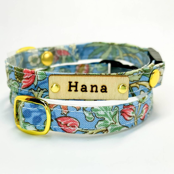 [風信子] William Morris Fabric Floral Cat Small Dog Collar Lost Tag 第2張的照片