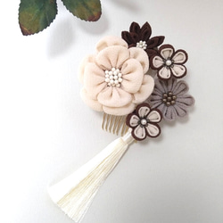 つまみ細工髪飾り #18-87-1 和洋ミックス白系 コーム mameまめ工房