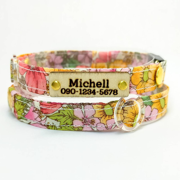 【凱萊花】輕質3g Liberty Fabric Floral Cat Small dog Collar Lost Tag Sa 第1張的照片