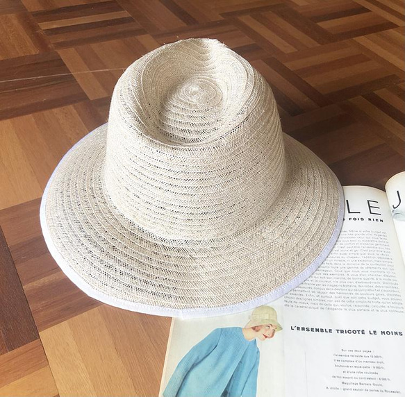 linen  White line hat 5枚目の画像