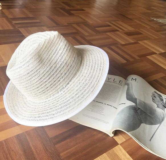 linen  White line hat 3枚目の画像