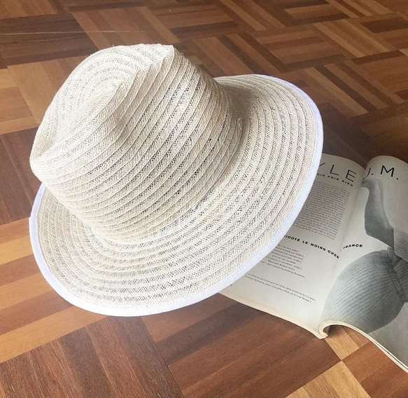 linen  White line hat 4枚目の画像