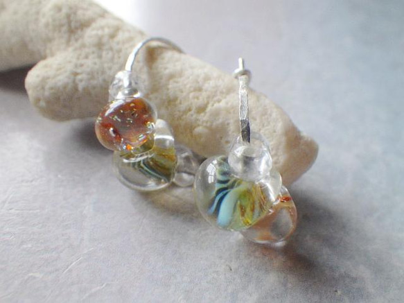 *sv925*Sea Life Glass Hoop Earrings☆槌目テクスチャー 7枚目の画像