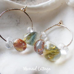 *sv925*Sea Life Glass Hoop Earrings☆槌目テクスチャー 4枚目の画像