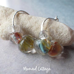 *sv925*Sea Life Glass Hoop Earrings☆槌目テクスチャー 3枚目の画像