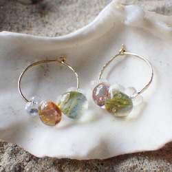 *sv925*Sea Life Glass Hoop Earrings☆槌目テクスチャー 10枚目の画像