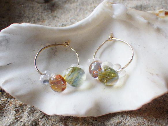 *sv925*Sea Life Glass Hoop Earrings☆槌目テクスチャー 10枚目の画像