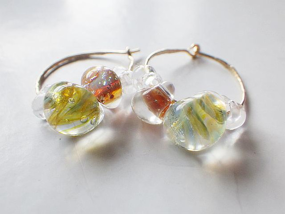 *sv925*Sea Life Glass Hoop Earrings☆槌目テクスチャー 8枚目の画像