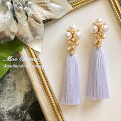 ラベンダー ロングタッセル✳︎藤の花と3粒パールカボション