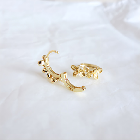 新作　シンプル　18K　高品質　繊細　上品　大人女子　花びら　フラワー　人気　シルバー925　フープピアス 9枚目の画像
