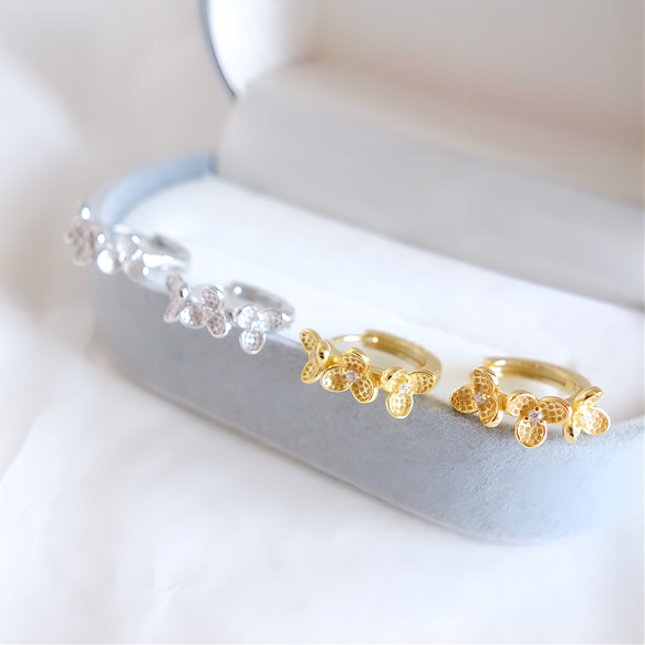 新作　シンプル　18K　高品質　繊細　上品　大人女子　花びら　フラワー　人気　シルバー925　フープピアス 2枚目の画像