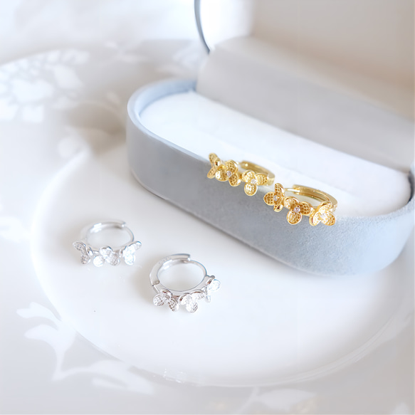 新作　シンプル　18K　高品質　繊細　上品　大人女子　花びら　フラワー　人気　シルバー925　フープピアス 11枚目の画像