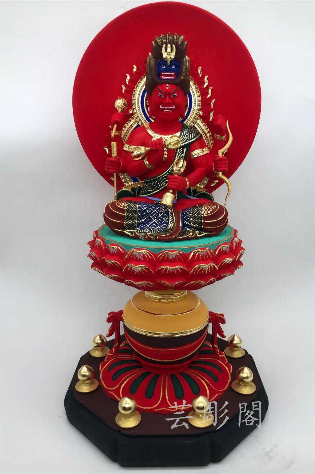 井波彫刻　総ケヤキ材　仏教工芸品　木彫仏教　仏師で仕上げ品 　愛染明王座像