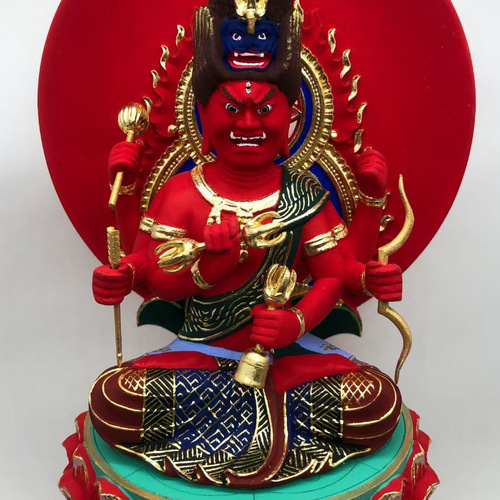 新作 極上彫 彩繪 切金 仏教工芸品 木彫仏像 愛染明王尊 愛染