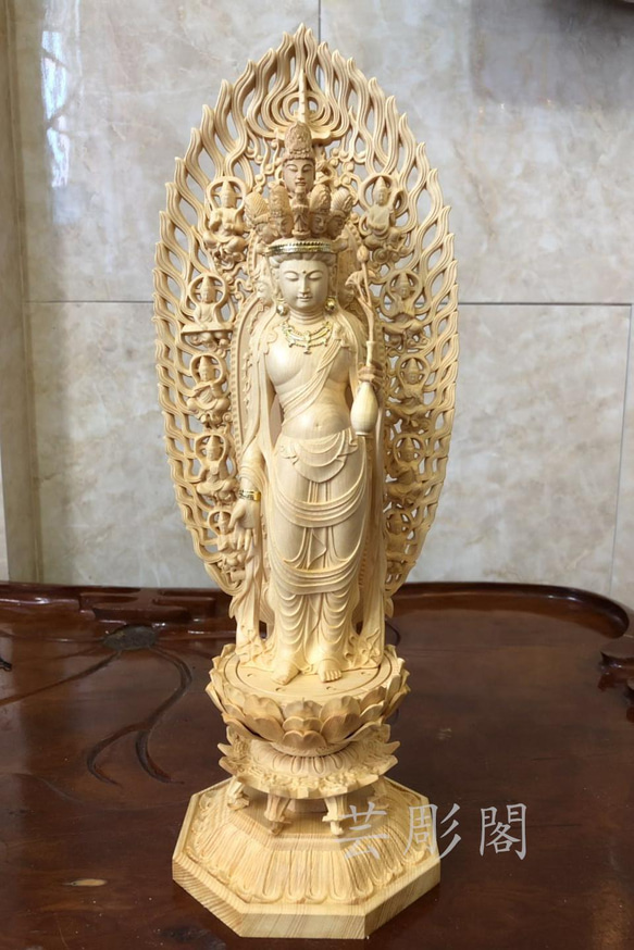 最新作 総檜材 仏教工芸品 木彫仏教 精密彫刻 十一面観音菩薩座像