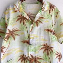 淺嫩綠度假時光 古著透膚紡紗夏威夷襯衫上衣vintage Aloha Shirt 第7張的照片