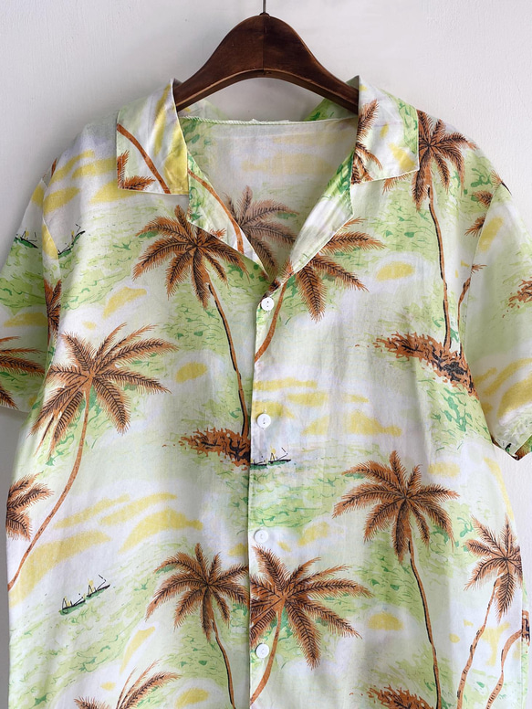 淺嫩綠度假時光 古著透膚紡紗夏威夷襯衫上衣vintage Aloha Shirt 第7張的照片