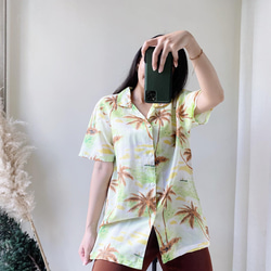 淺嫩綠度假時光 古著透膚紡紗夏威夷襯衫上衣vintage Aloha Shirt 第3張的照片