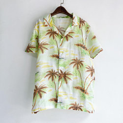 淺嫩綠度假時光 古著透膚紡紗夏威夷襯衫上衣vintage Aloha Shirt 第6張的照片