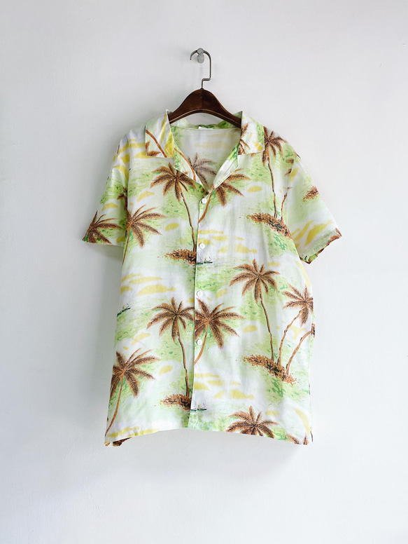 淺嫩綠度假時光 古著透膚紡紗夏威夷襯衫上衣vintage Aloha Shirt 第6張的照片