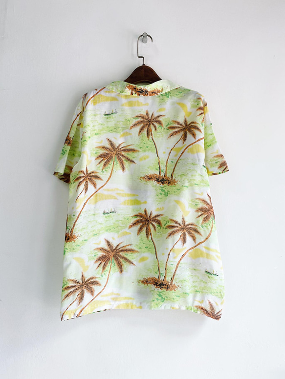 淺嫩綠度假時光 古著透膚紡紗夏威夷襯衫上衣vintage Aloha Shirt 第8張的照片