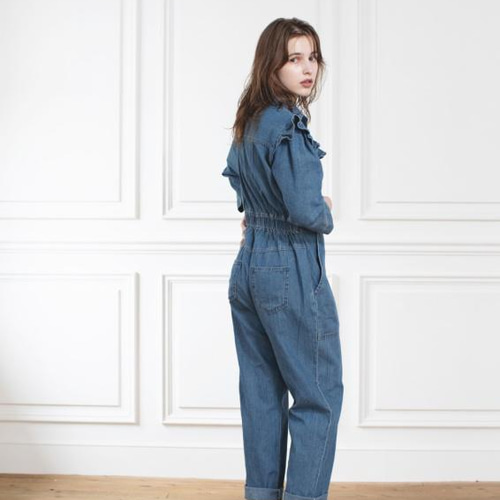 セール　デニムリメイク　フリフリフリルサロペット　一点物 セール デニムリメイク フリフリフリルサロペット 一点物